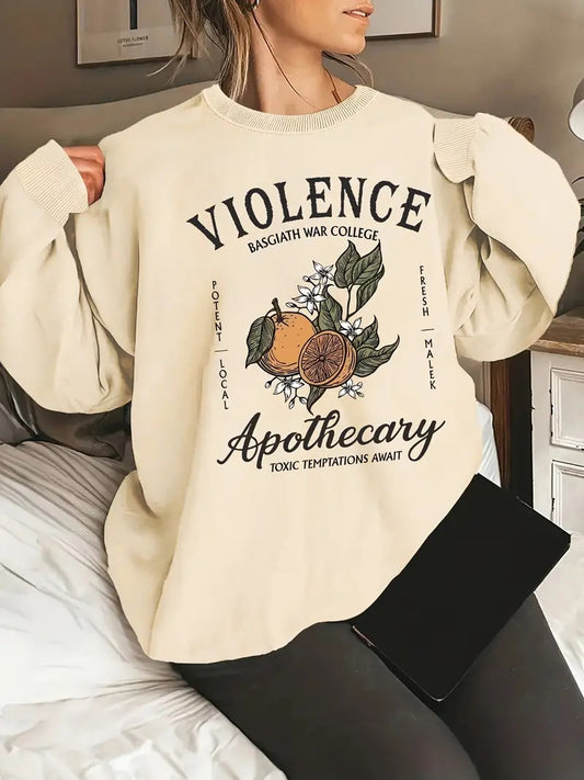 Fourth Wing Violence Apothecary, Casual Long Sleeve Crew Neck Sweatshirt