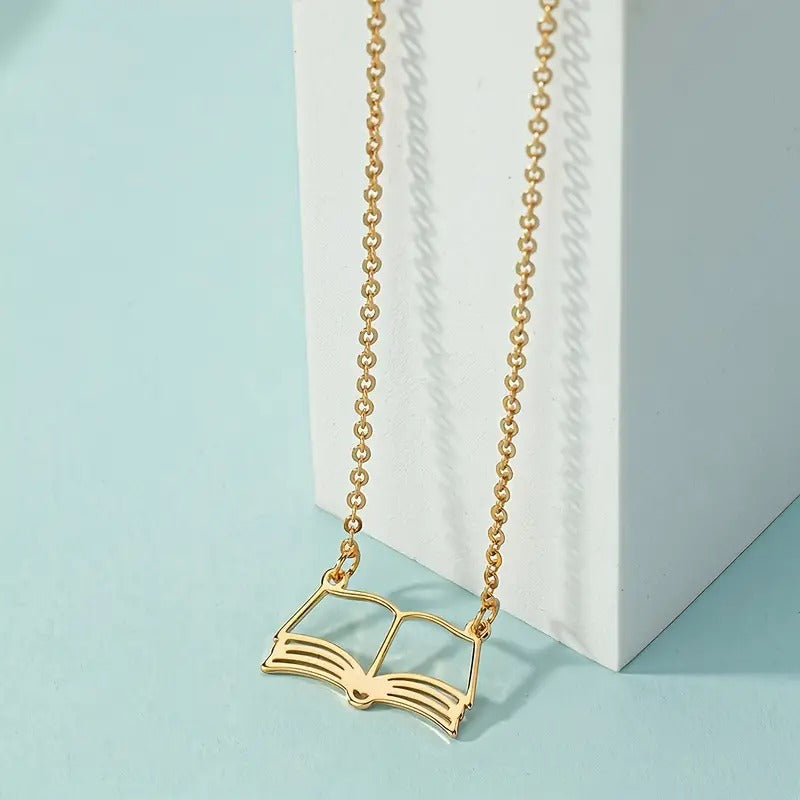 Elegant Hollow-Out Book Design Necklace, Light Luxury Minimalist Pendant