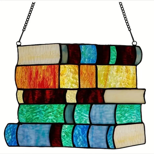 Acrylic Sun Catcher, Stacked Colorful Books