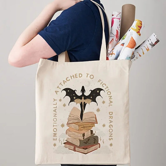 Fourth Wing Emotionally Attached To Dragons Print Canvas Tote Bag