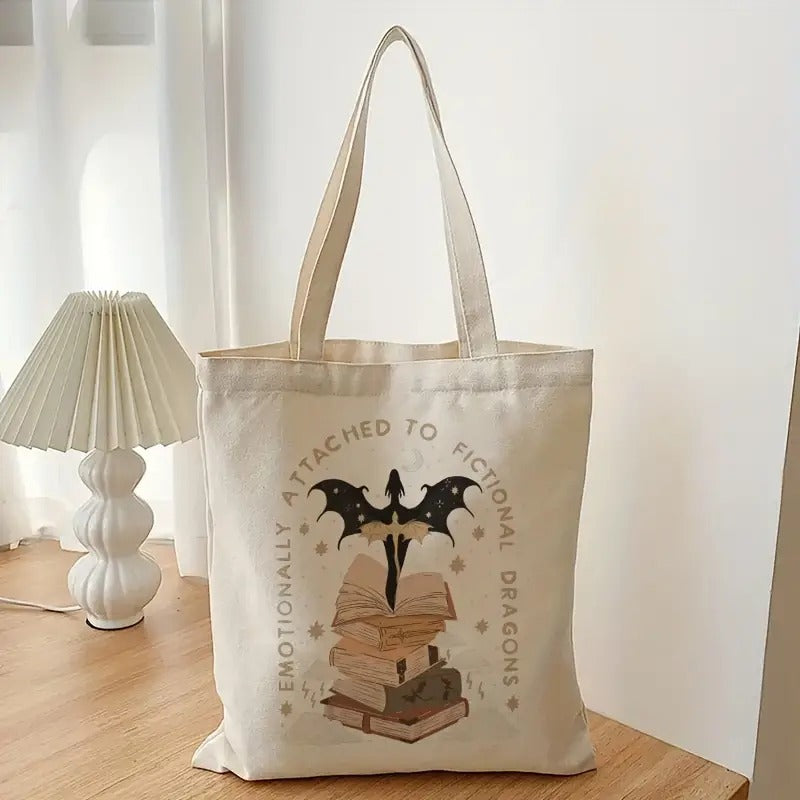 Fourth Wing Emotionally Attached To Dragons Print Canvas Tote Bag