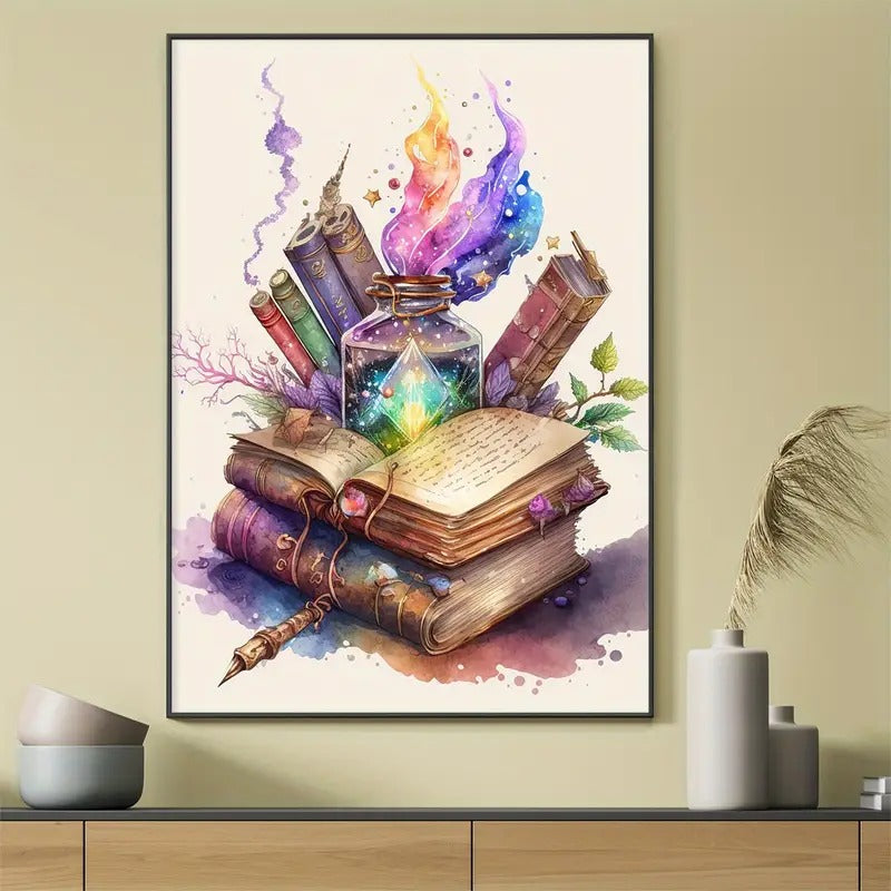 Watercolor Magical Book Canvas Print Poster