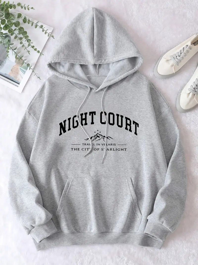 ACOTAR Valeris Night Court & Mountains Hoodie, Vintage Drawstring Kangaroo Pocket Hoodie Sweatshirt