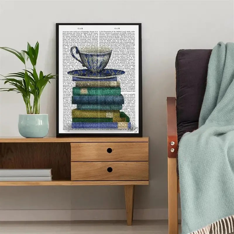 Teacup And Books Canvas Print Poster