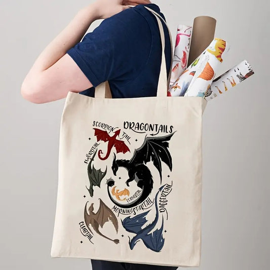 Fourth Wing Dragon Tails Pattern Canvas Tote Bag