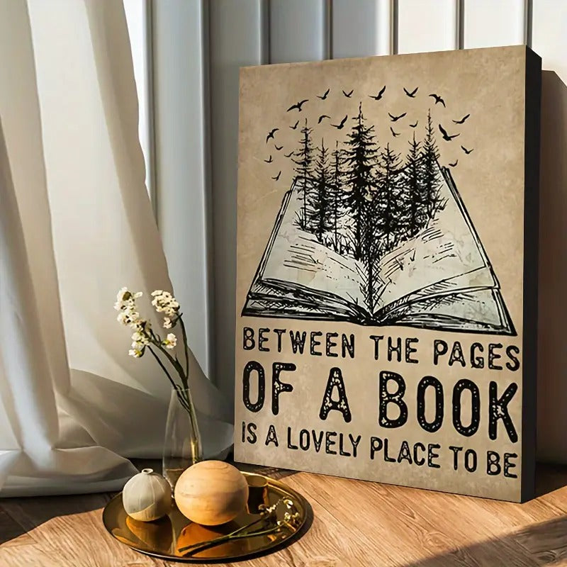 Between The Pages Is A Lovely Place To Be,  Wooden Framed, Canvas Print Poster