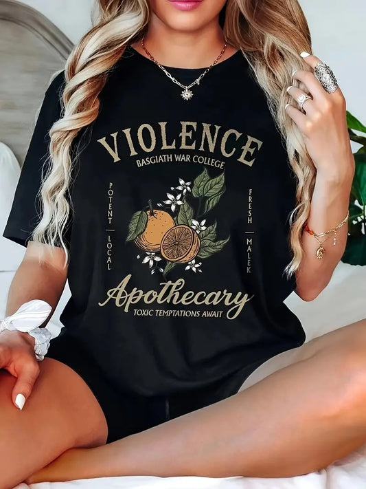 Fourth Wing Violence Apothecary, Casual Crew Neck Short Sleeve T-Shirt