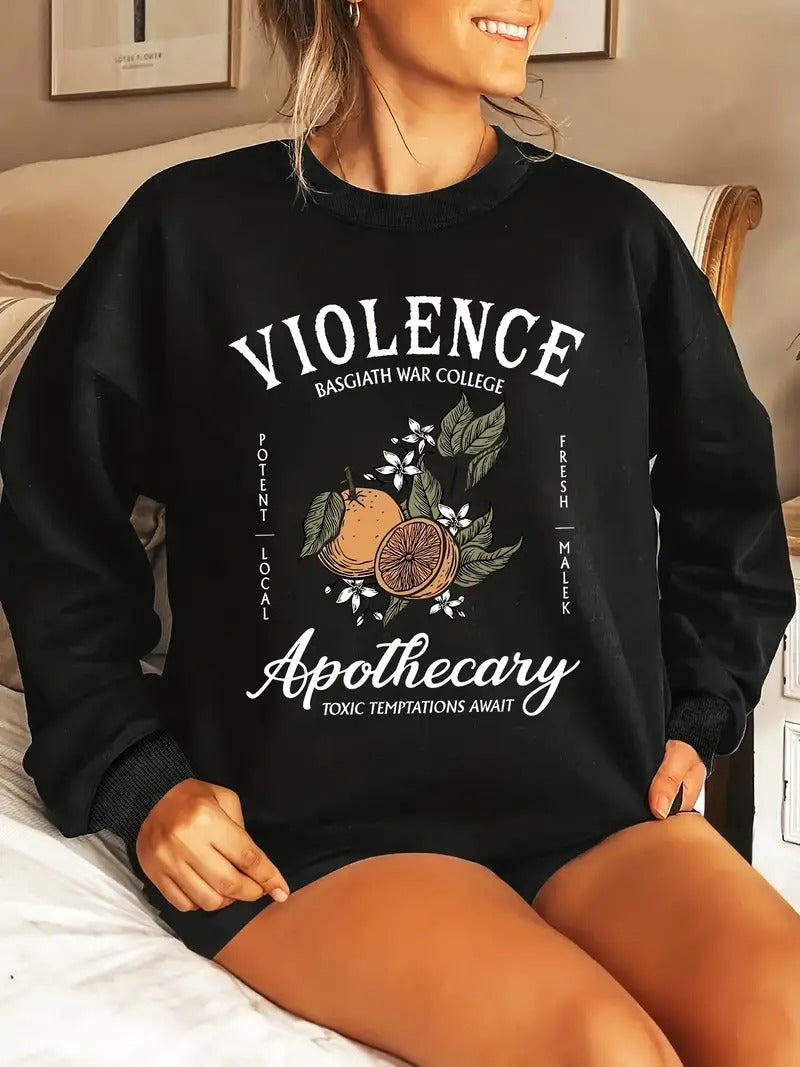 Fourth Wing Violence Apothecary, Casual Long Sleeve Crew Neck Sweatshirt