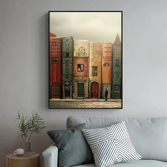 Surrealism Book Town Canvas Print Poster