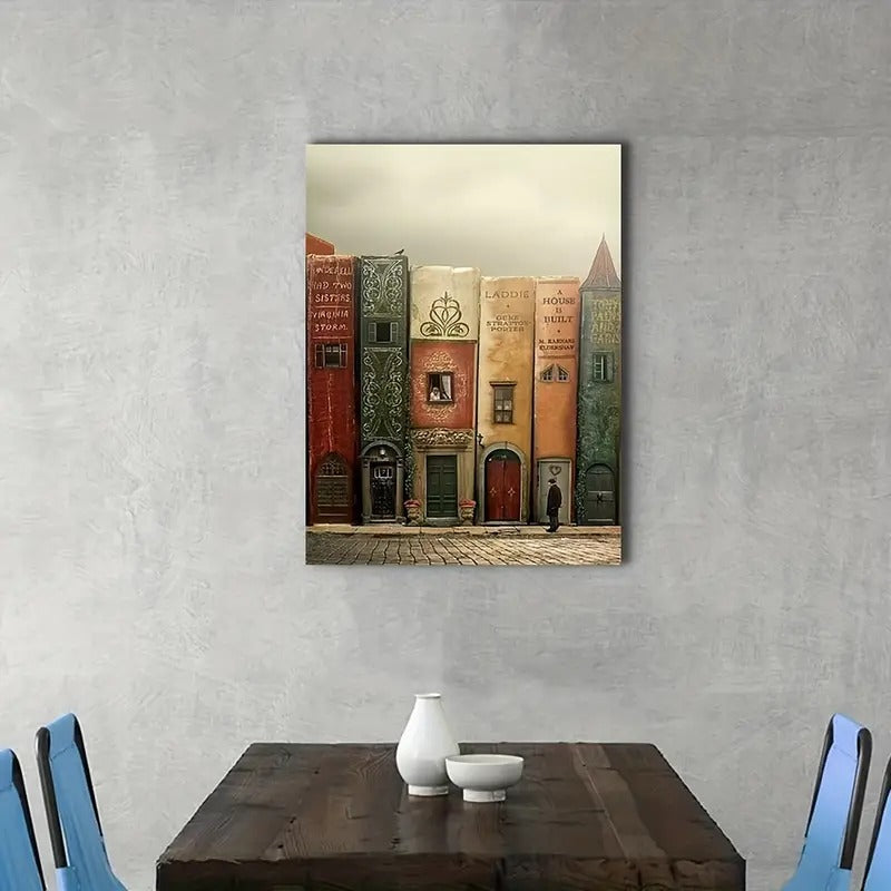 Surrealism Book Town Canvas Print Poster