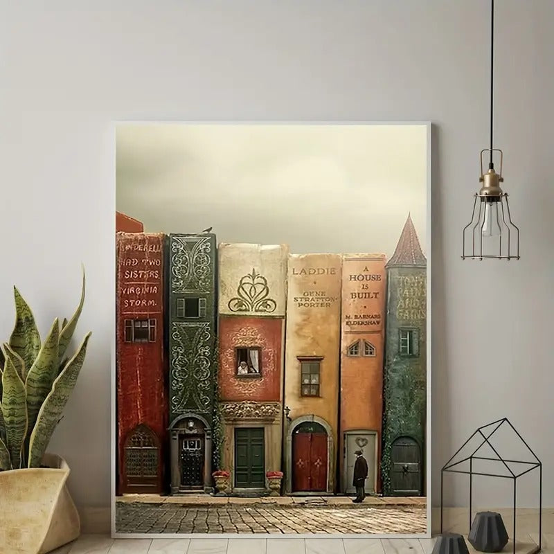 Surrealism Book Town Canvas Print Poster