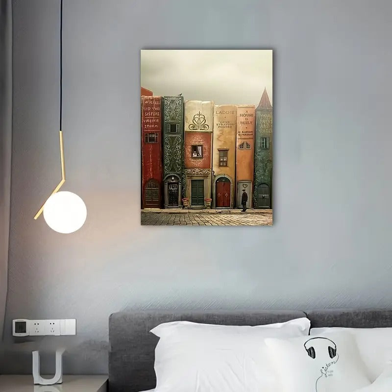 Surrealism Book Town Canvas Print Poster