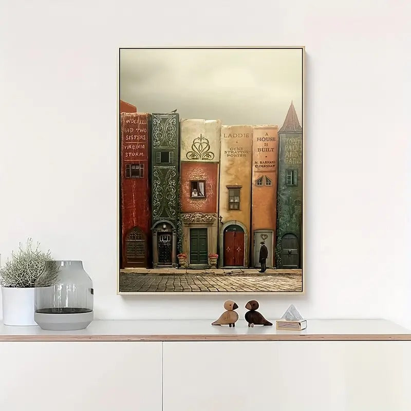 Surrealism Book Town Canvas Print Poster