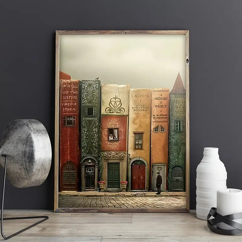 Surrealism Book Town Canvas Print Poster