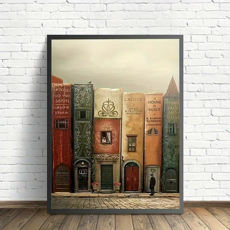 Surrealism Book Town Canvas Print Poster