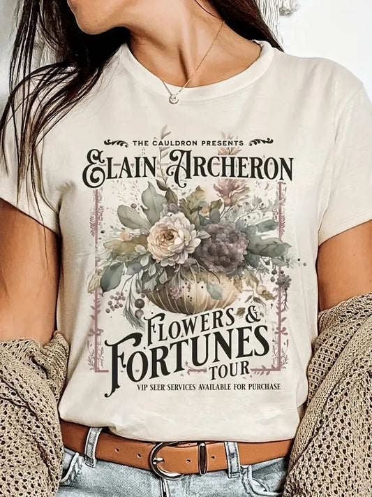 ACOTAR Elain Archeron Rock Band Flowers & Fortunes Crew Neck T-Shirt