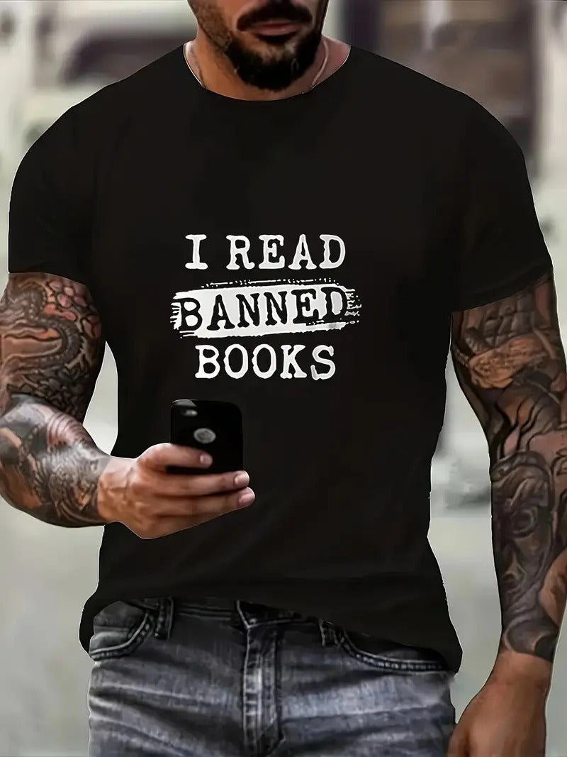 I READ BANNED BOOKS Print Men's Short Sleeve Crew Neck T-shirt