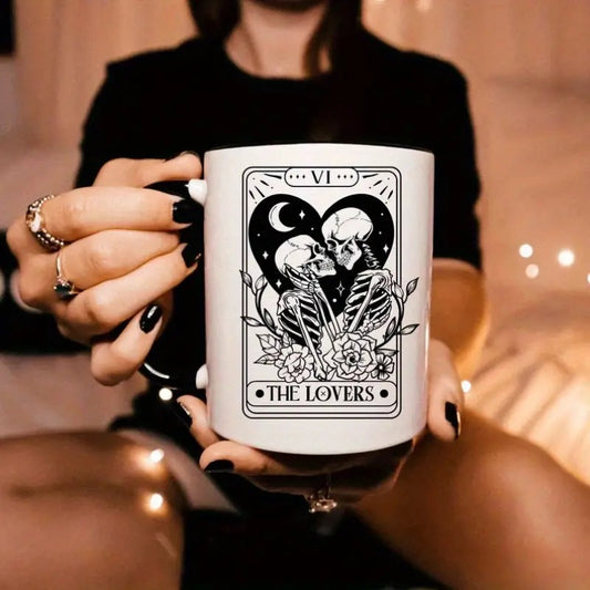 The Lovers Tarot Card, Dark Romance Floral Skeleton Mug