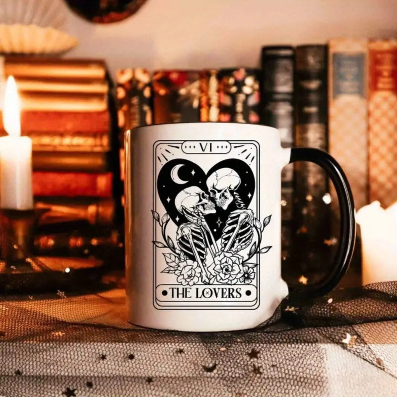 The Lovers Tarot Card, Dark Romance Floral Skeleton Mug