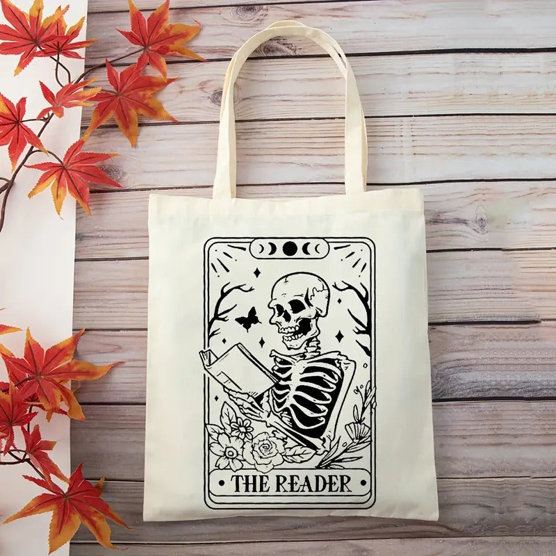 Tarot Skeleton The Reader Canvas Tote Bag