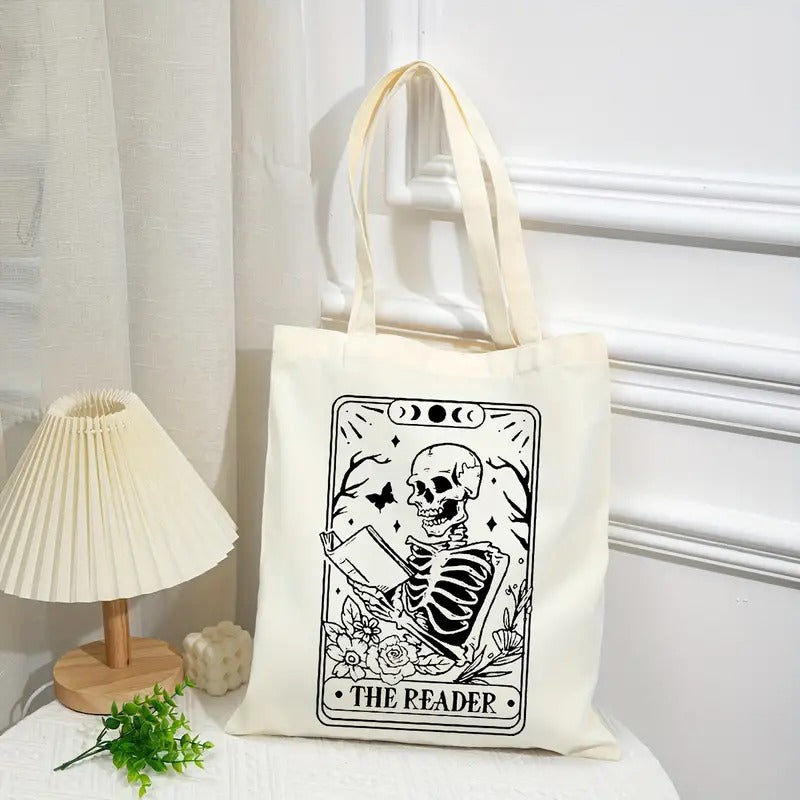 Tarot Skeleton The Reader Canvas Tote Bag