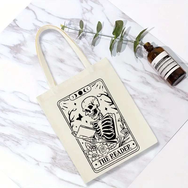 Tarot Skeleton The Reader Canvas Tote Bag