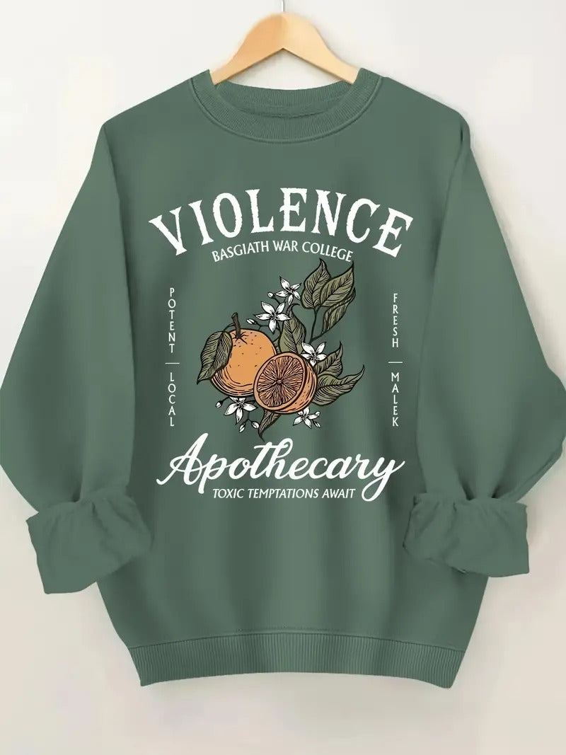 Fourth Wing Violence Apothecary, Casual Long Sleeve Crew Neck Sweatshirt