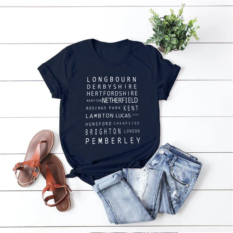 Jane Austen Locations Print T-Shirt