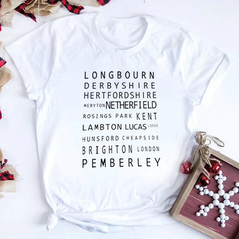 Jane Austen Locations Print T-Shirt