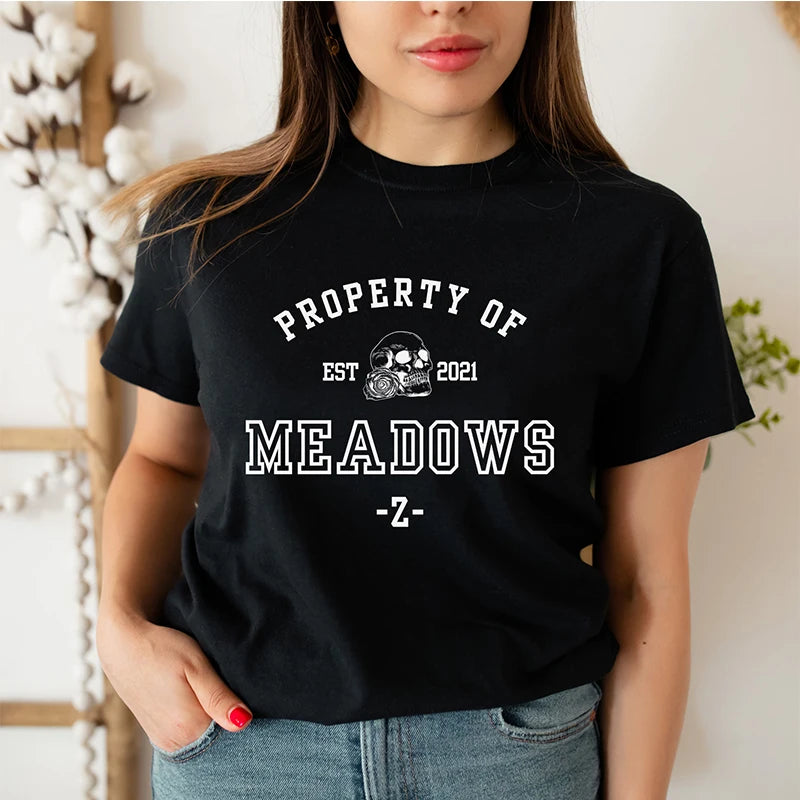 Property of Meadows Funny Women T Shirts Cotton O Neck Graphic Tee Goth Clothes Y2K Tops Haunting Adeline Inspired T-Shirts