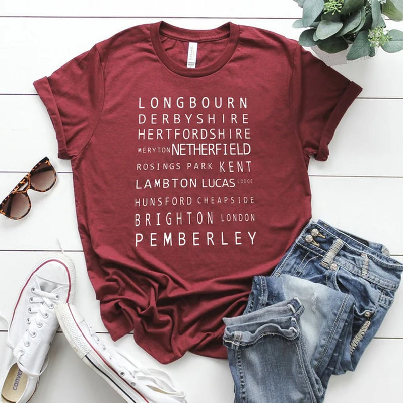 Jane Austen Locations Print T-Shirt