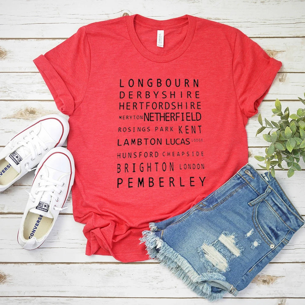 Jane Austen Locations Print T-Shirt