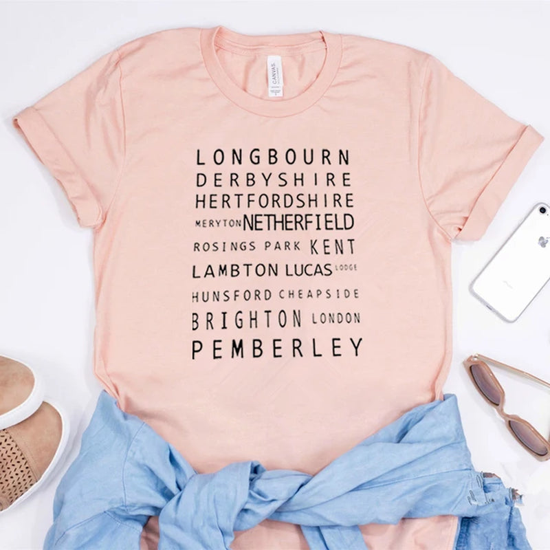 Jane Austen Locations Print T-Shirt