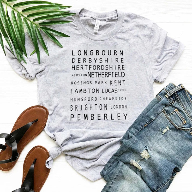 Jane Austen Locations Print T-Shirt