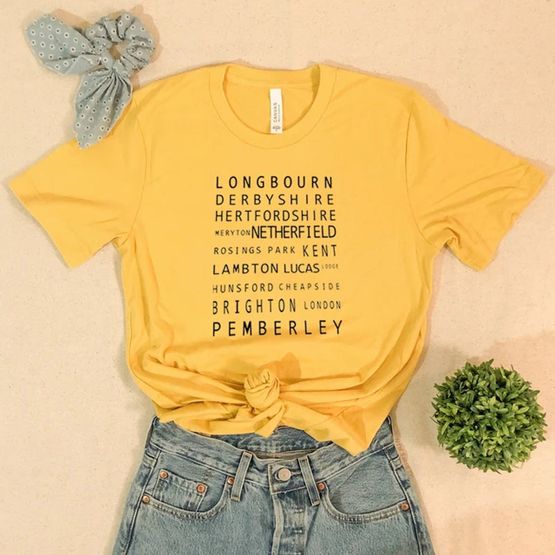 Jane Austen Locations Print T-Shirt