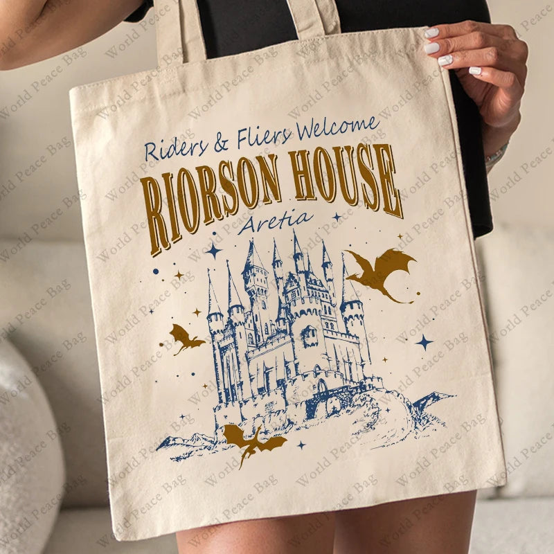 1 Pc Xaden Riorson House Pattern Tote Bag Canvas Shoulder Bag for Travel Daily Commute Women'S Reusable Shopping Bag Best Gift